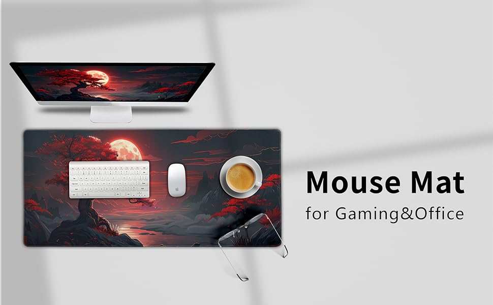 Large anime gaming mouse pad on a dark desk setup
